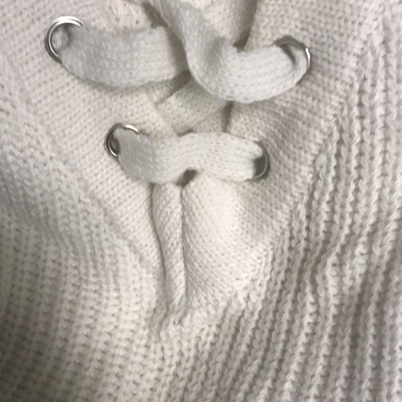 Cream Lace Up Rib Oversized Knit Sweater - Picture 4 of 11